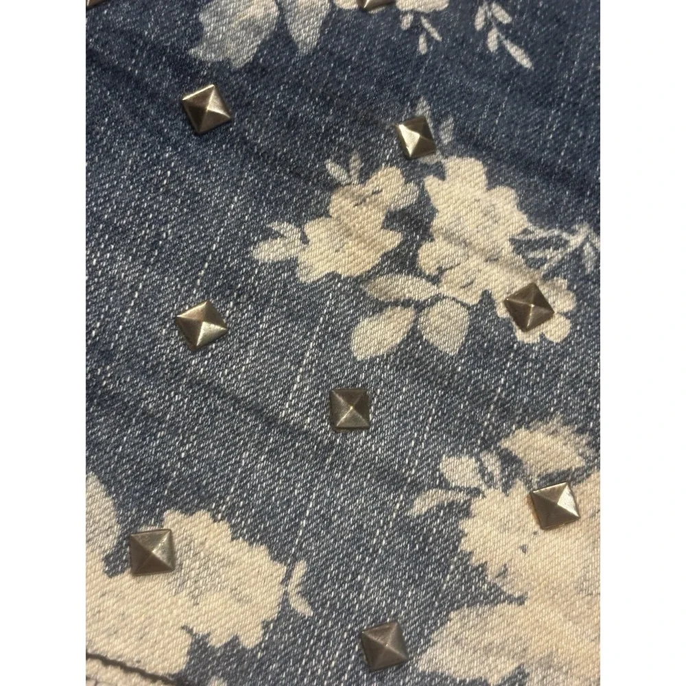 Mudd Shorts Womens 15 Floral Flowers Low Rise Denim Cut Off Boho Frayed Blue‎
